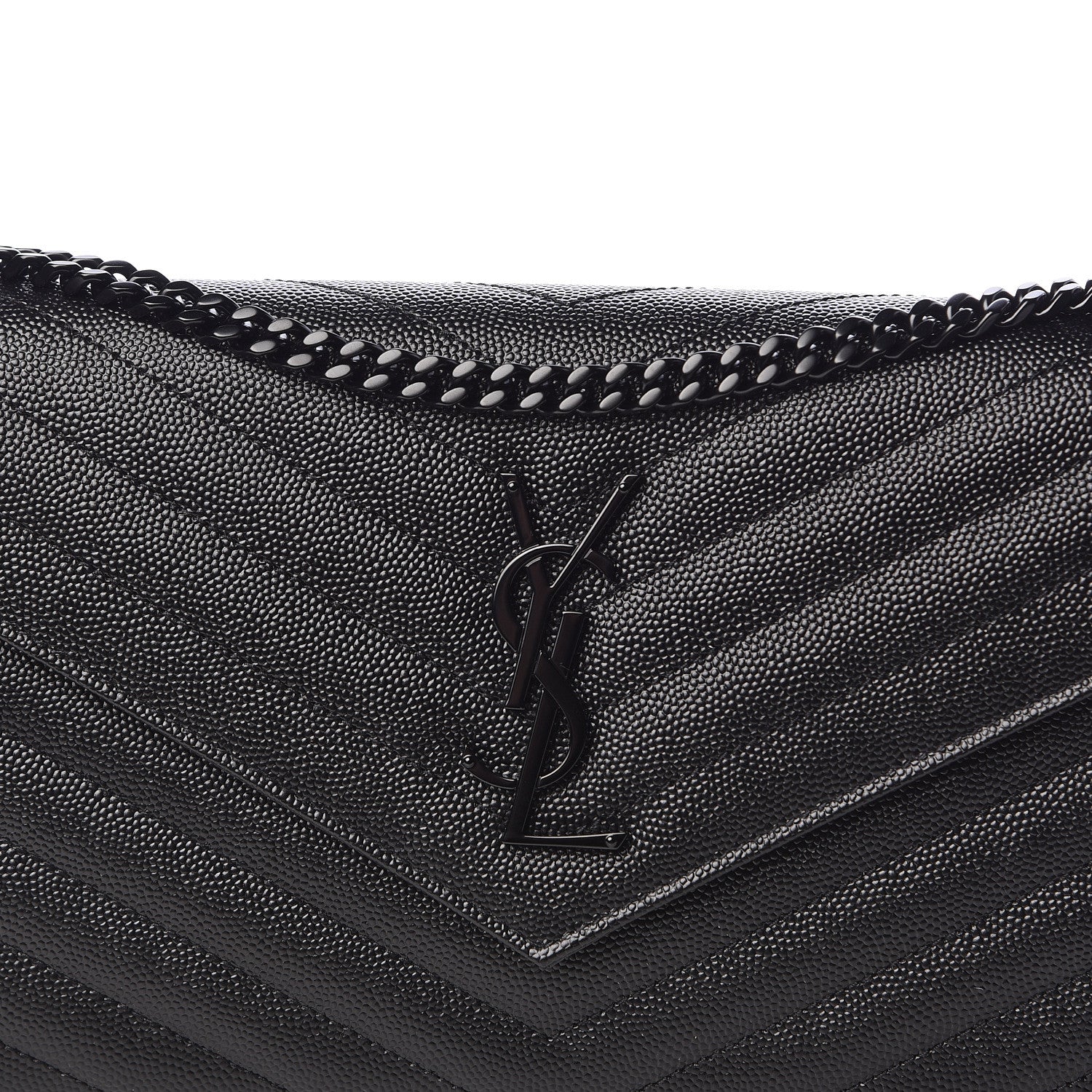 Saint Laurent Grain De Poudre Matelasse Chevron Monogram Chain Wallet Black 9 of 10