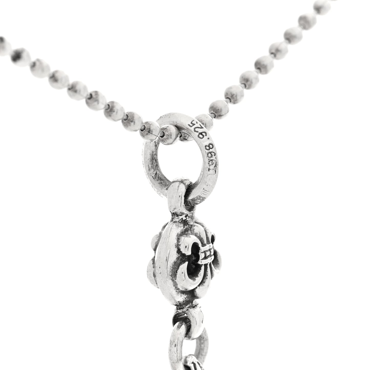 Sterling Silver Ball BS Fleur de Lis Pendant Necklace