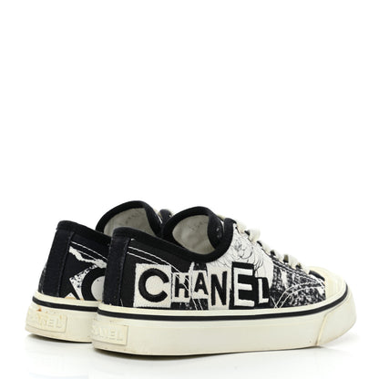 Chanel Printed Fabric Low Top Logo Sneakers 35.5 White Black 4 of 13