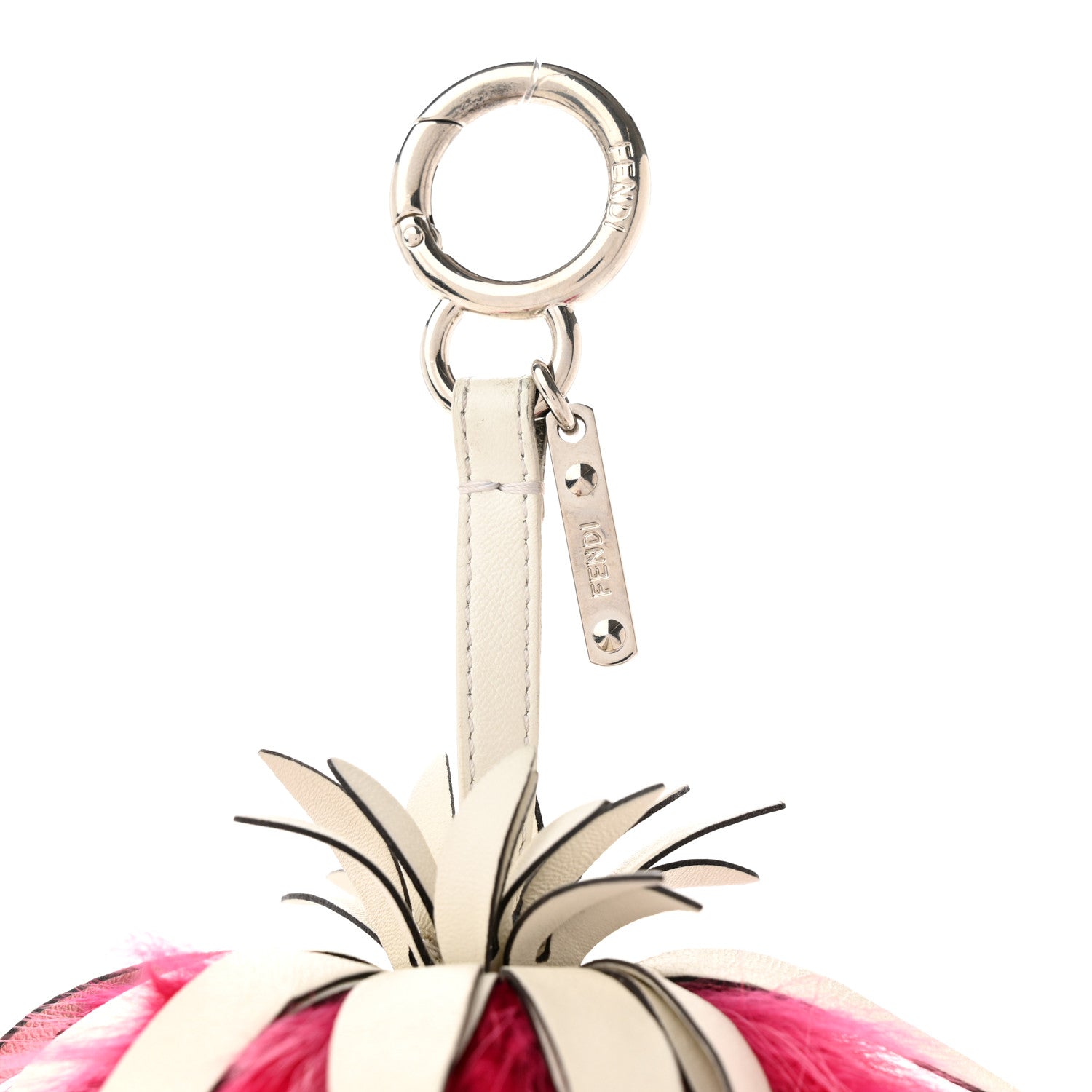 Fendi Fox Rabbit Fur Nappa Pineapple Bag Charm Fuxia White 3 of 4