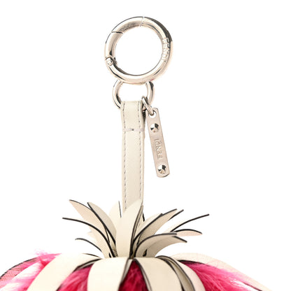 Fendi Fox Rabbit Fur Nappa Pineapple Bag Charm Fuxia White 3 of 4