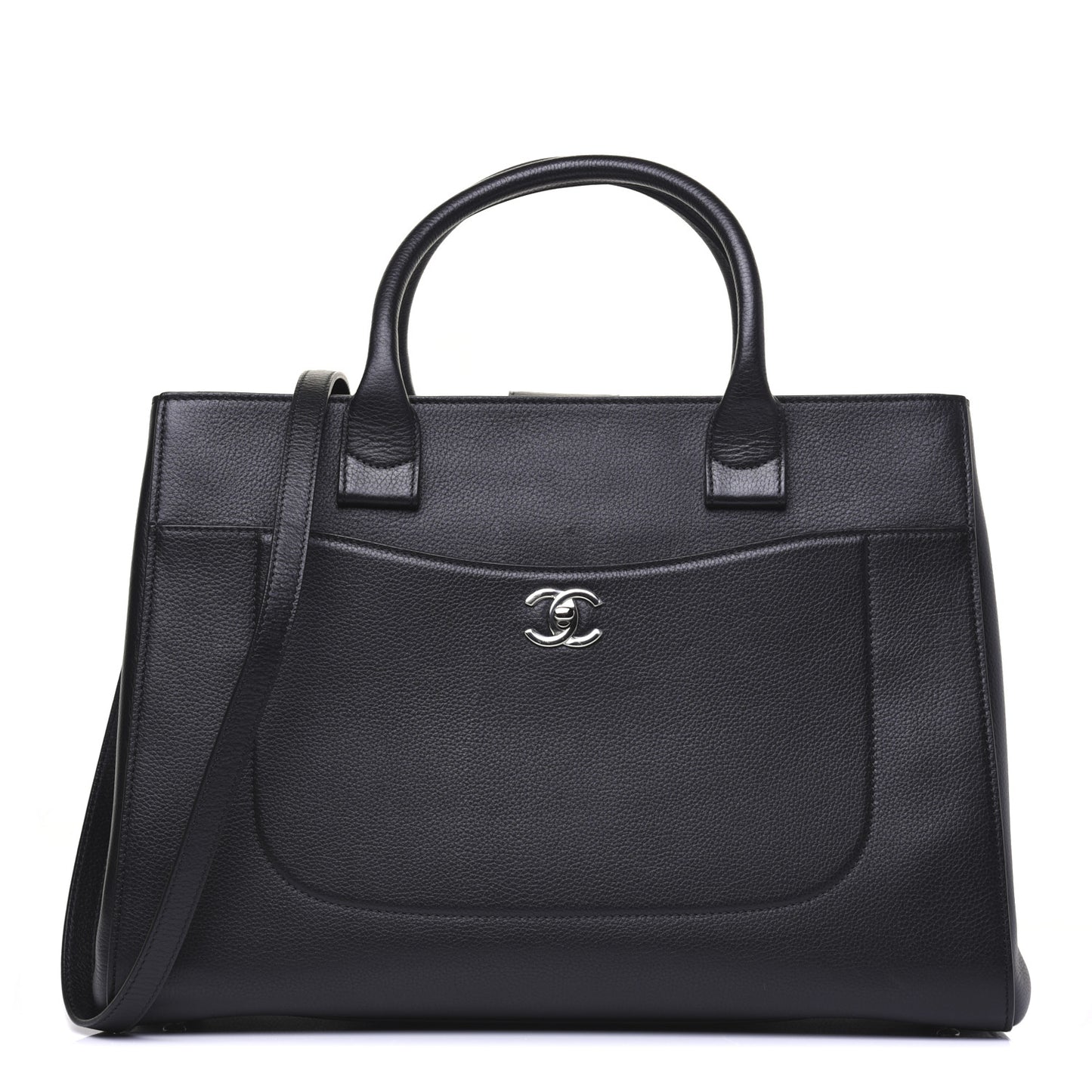 Grained Calfskin Large Neo Executive Shopper Tote Black