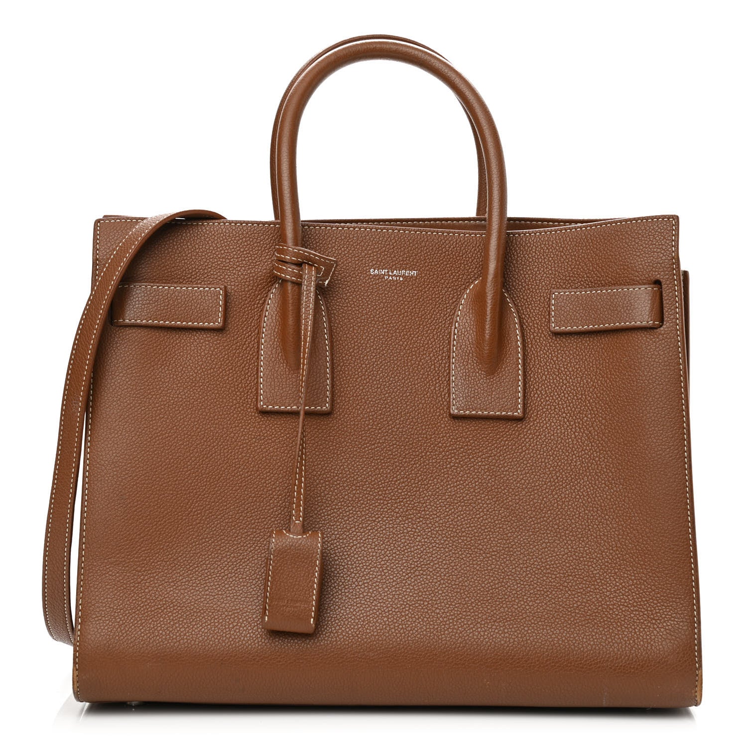 Saint Laurent Grained Calfskin Topstitch Small Sac De Jour Cognac 1 of 12