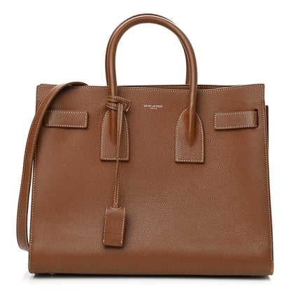 Saint Laurent Grained Calfskin Topstitch Small Sac De Jour Cognac 1 of 12