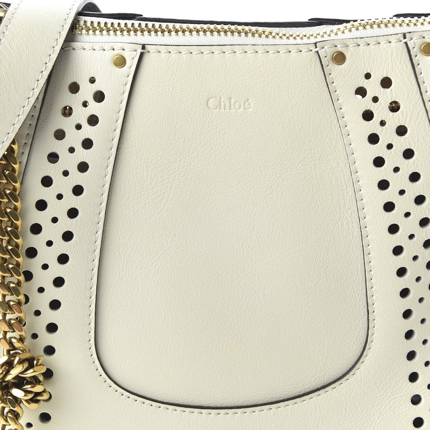 Calfskin Perforated Small Hayley Hobo Lace White
