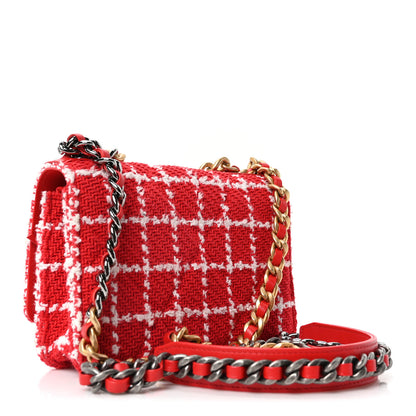 Chanel Tweed Quilted Chanel 19 Wallet On Chain WOC Red White 3 of 11