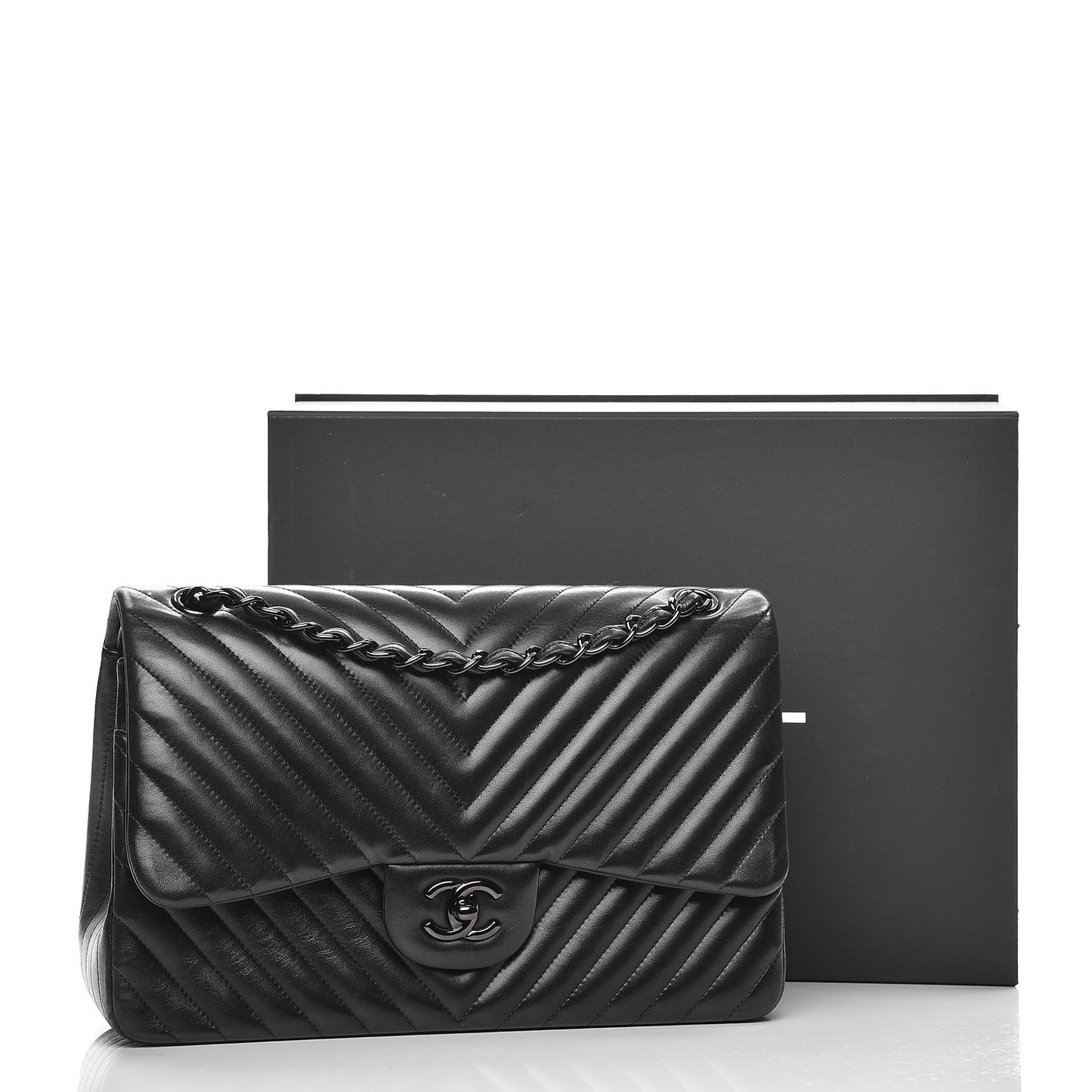 Lambskin Chevron Quilted Jumbo Double Flap So Black