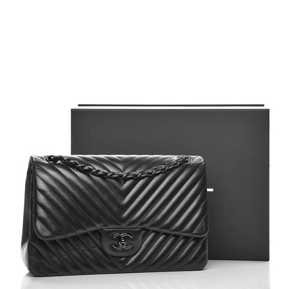 Chanel Lambskin Chevron Quilted Jumbo Double Flap So Black 15 of 15