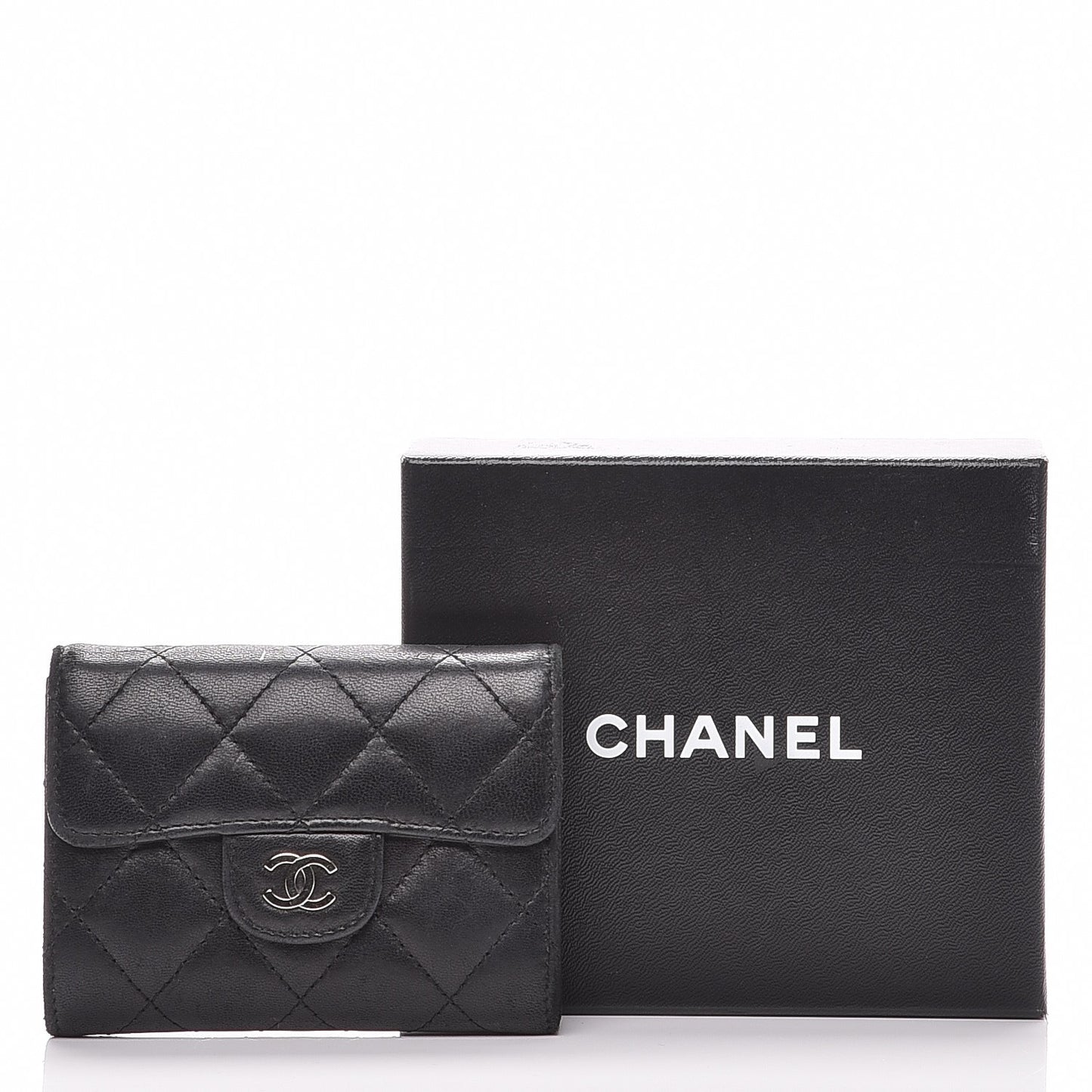 Lambskin Quilted Flap Card Holder Wallet Black