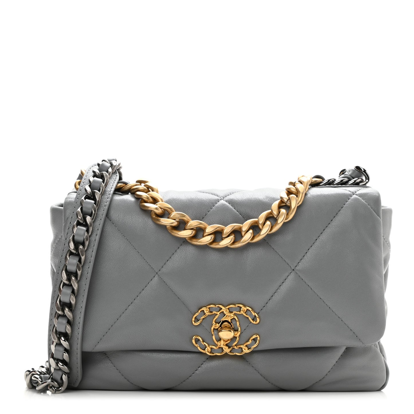 Lambskin Quilted Medium Chanel 19 Flap Dark Grey
