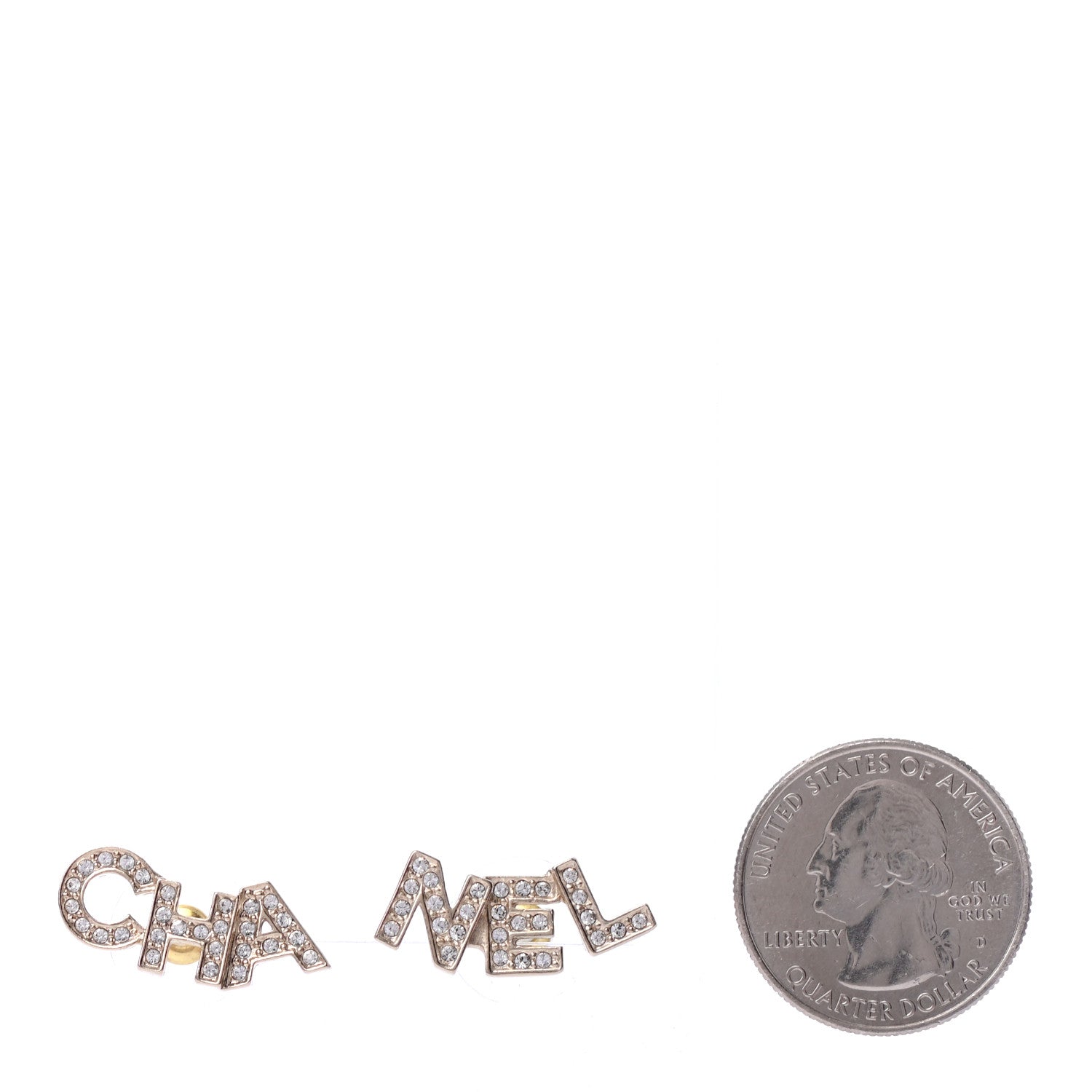 Chanel Crystal Pearl Signature Stud Earrings Gold 2 of 4