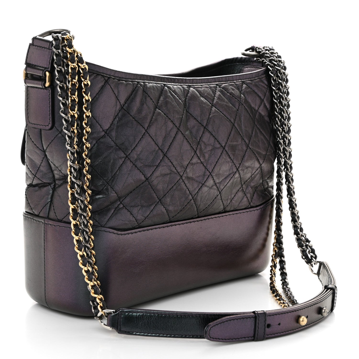 Chanel Iridescent Aged Calfskin Quilted Medium Gabrielle Hobo Black 3 of 11