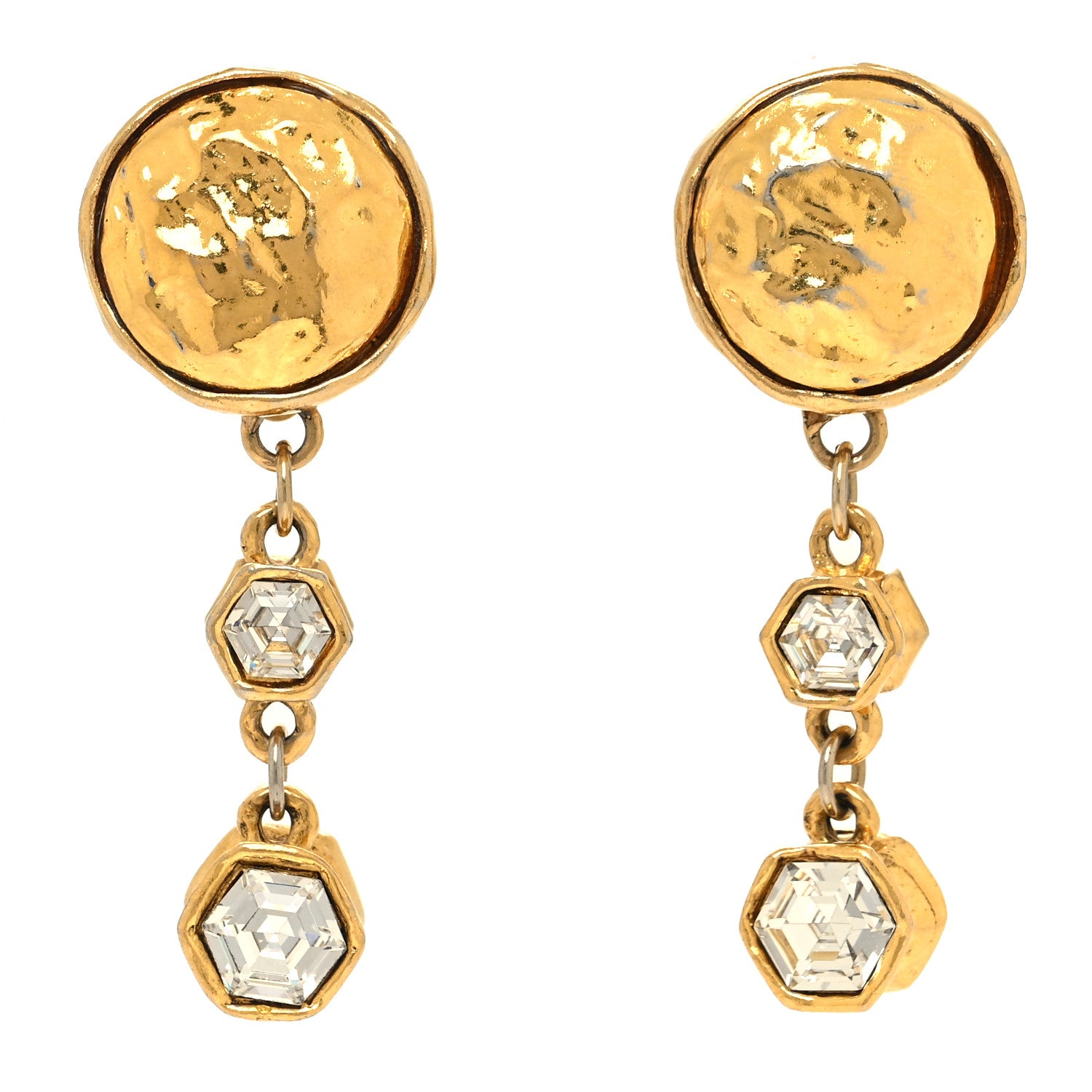 Chanel Crystal Hammered Drop Clip On Earrings 1 of 4