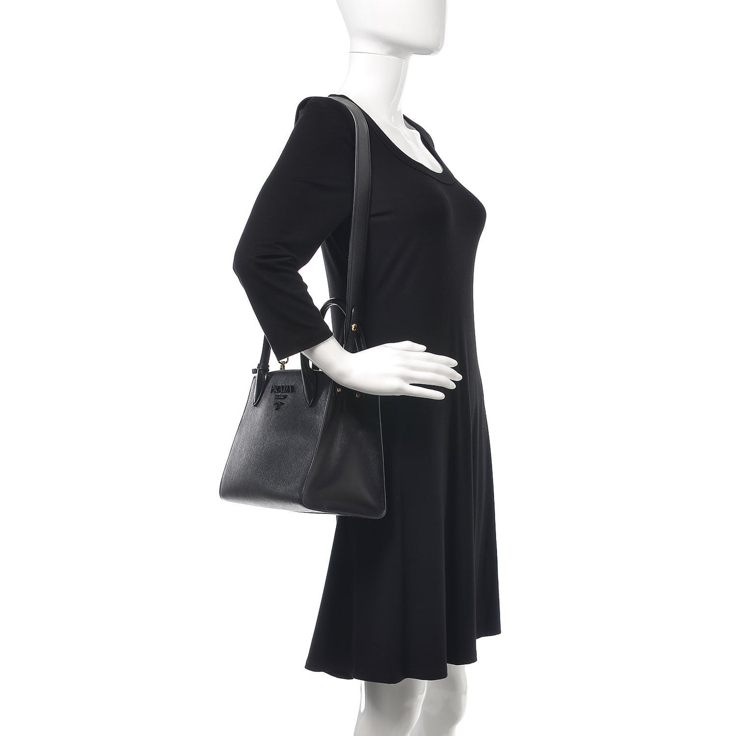 Saffiano Cuir Calfskin Small Monochrome Top Handle Tote Black