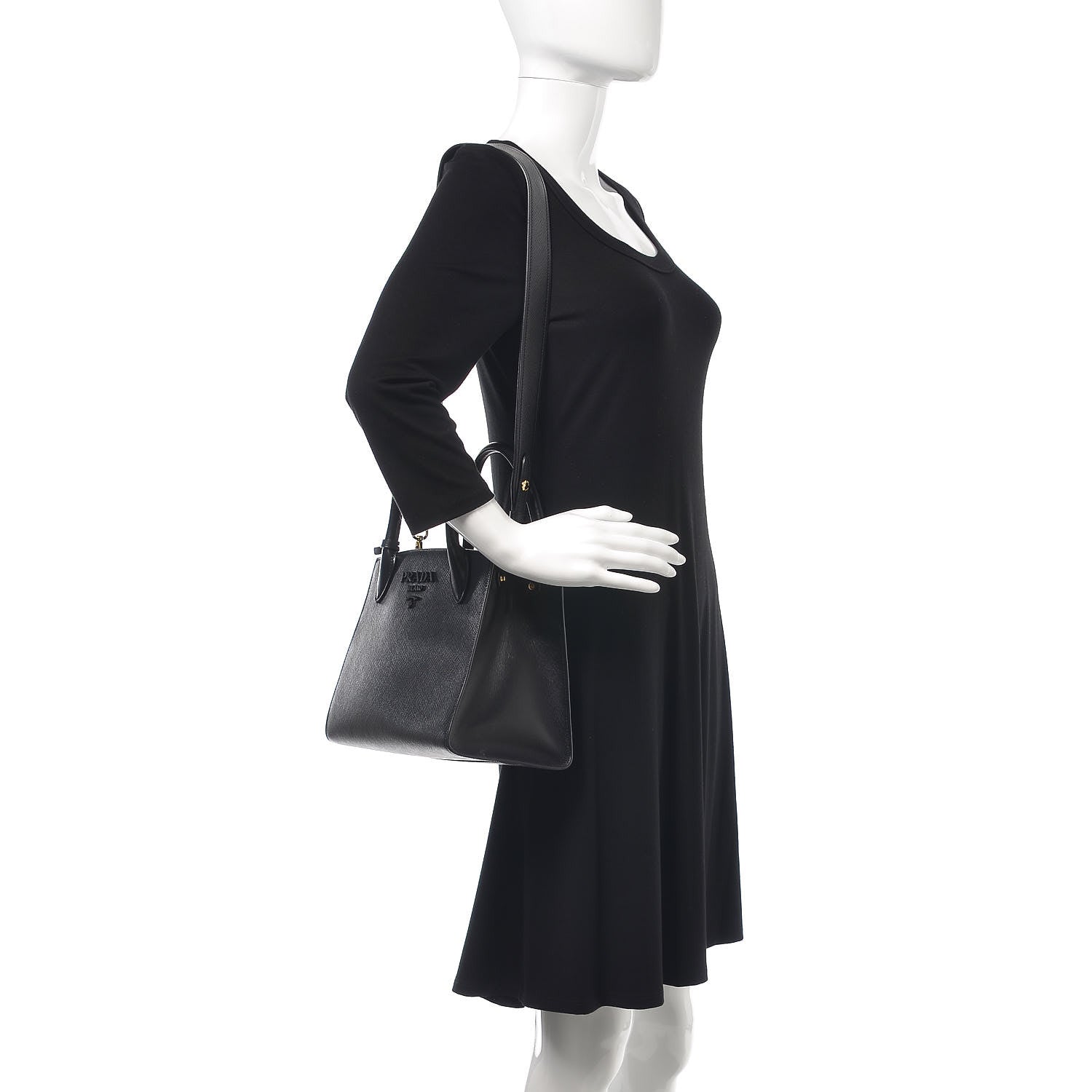 Prada Saffiano Cuir Calfskin Small Monochrome Top Handle Tote Black 2 of 11