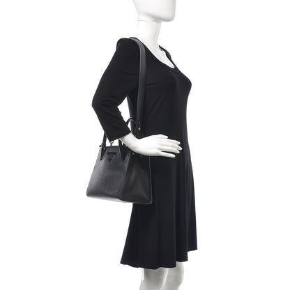 Prada Saffiano Cuir Calfskin Small Monochrome Top Handle Tote Black 2 of 11