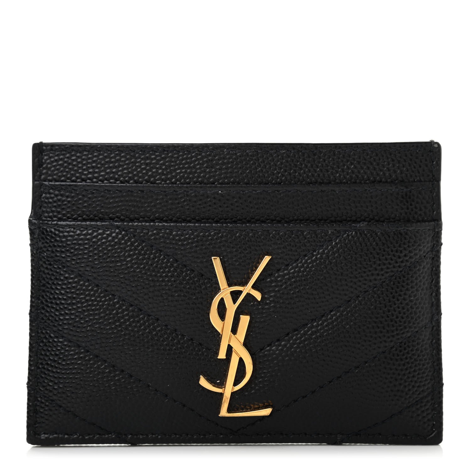 Saint Laurent Grain De Poudre Matelasse Chevron Monogram Credit Card Case Black 1 of 8