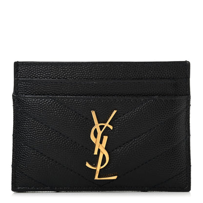Saint Laurent Grain De Poudre Matelasse Chevron Monogram Credit Card Case Black 1 of 8