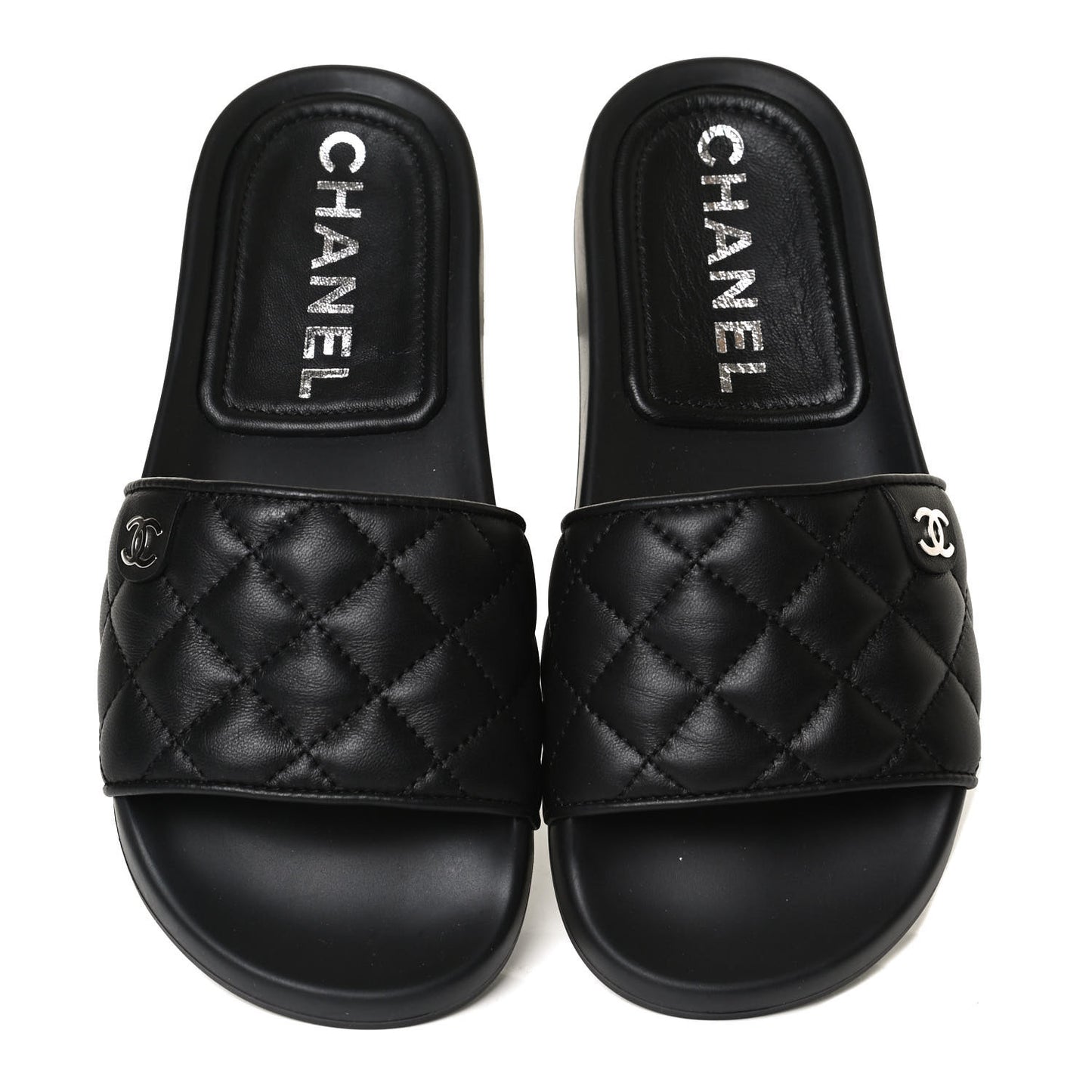 Lambskin Quilted CC Mules Sandals 35 Black