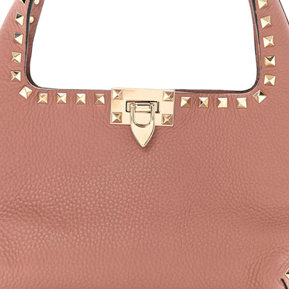 Valentino Garavani Pebbled Calfskin Small Rockstud Flip Lock Hobo Dark Nude 7 of 12