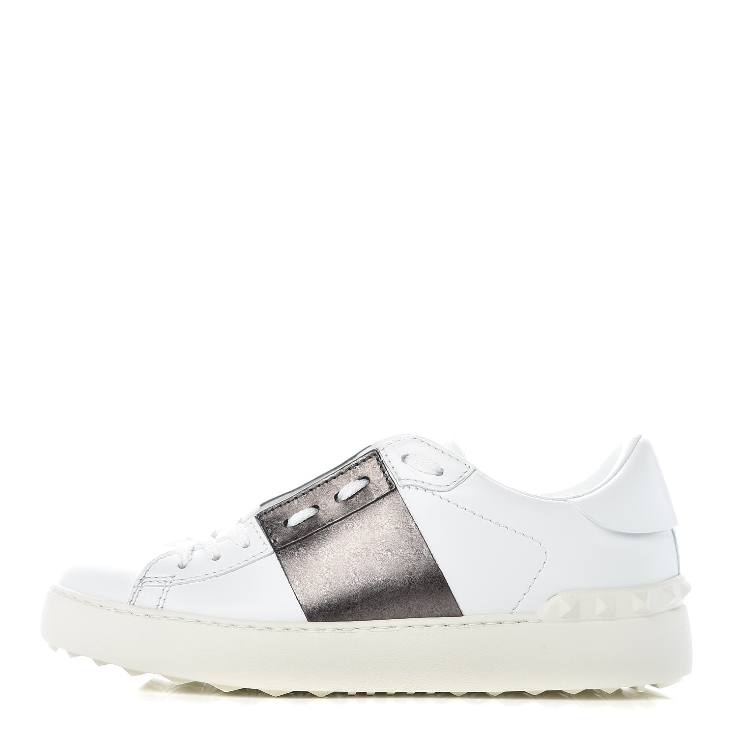 Valentino Garavani Calfskin Rockstud Open Sneakers 36.5 White Pewter 1 of 8