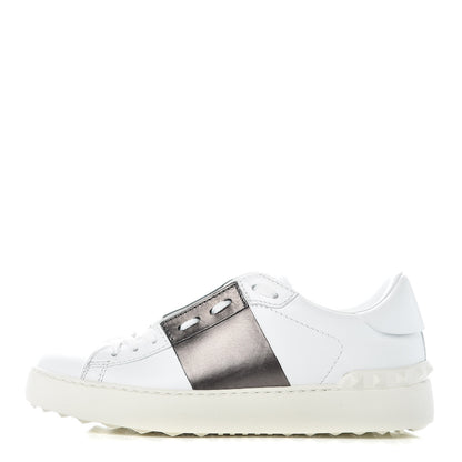 Valentino Garavani Calfskin Rockstud Open Sneakers 36.5 White Pewter 1 of 8