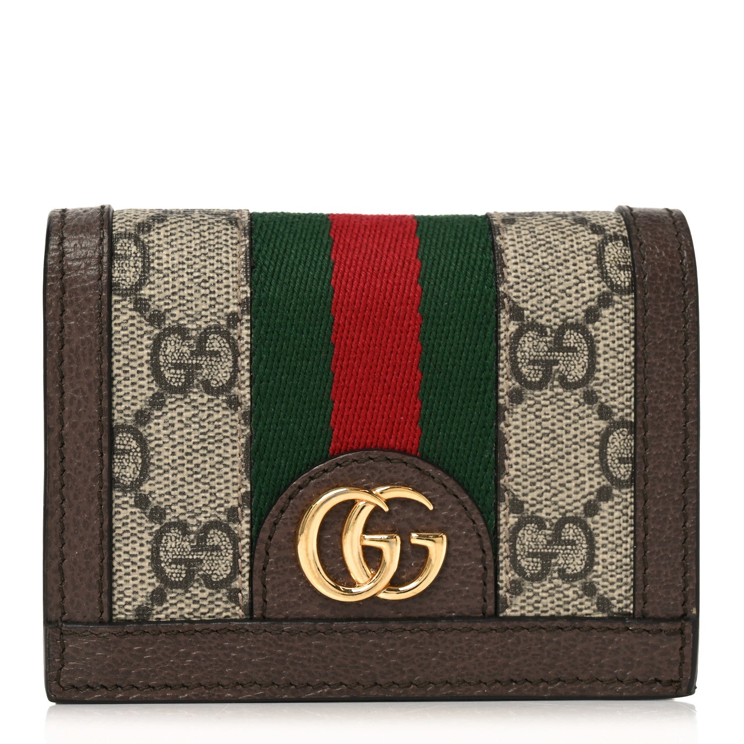 Gucci GG Supreme Monogram Web Ophidia Card Case Beige New Acero 1 of 7