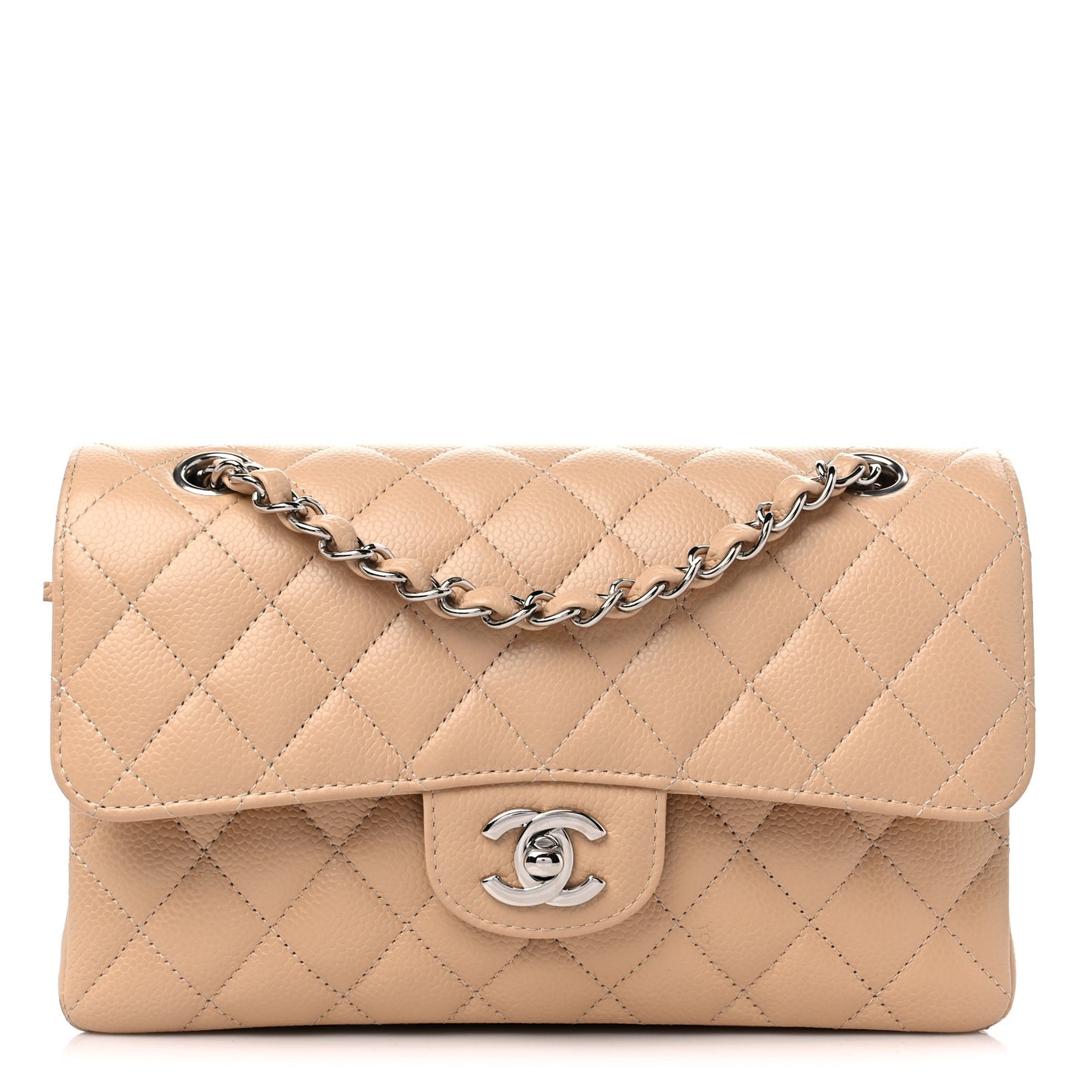 Caviar Quilted Small Double Flap Beige