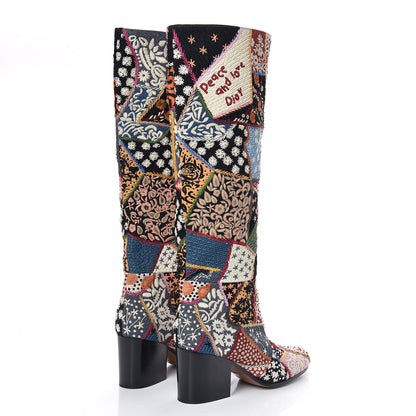 Christian Dior Embroidered Diorage Patchwork Knee High Boots 37 Multicolor 4 of 7
