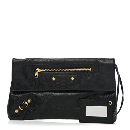 Balenciaga Agneau Giant 12 Gold Hardware Envelope Clutch Black 1 of 8