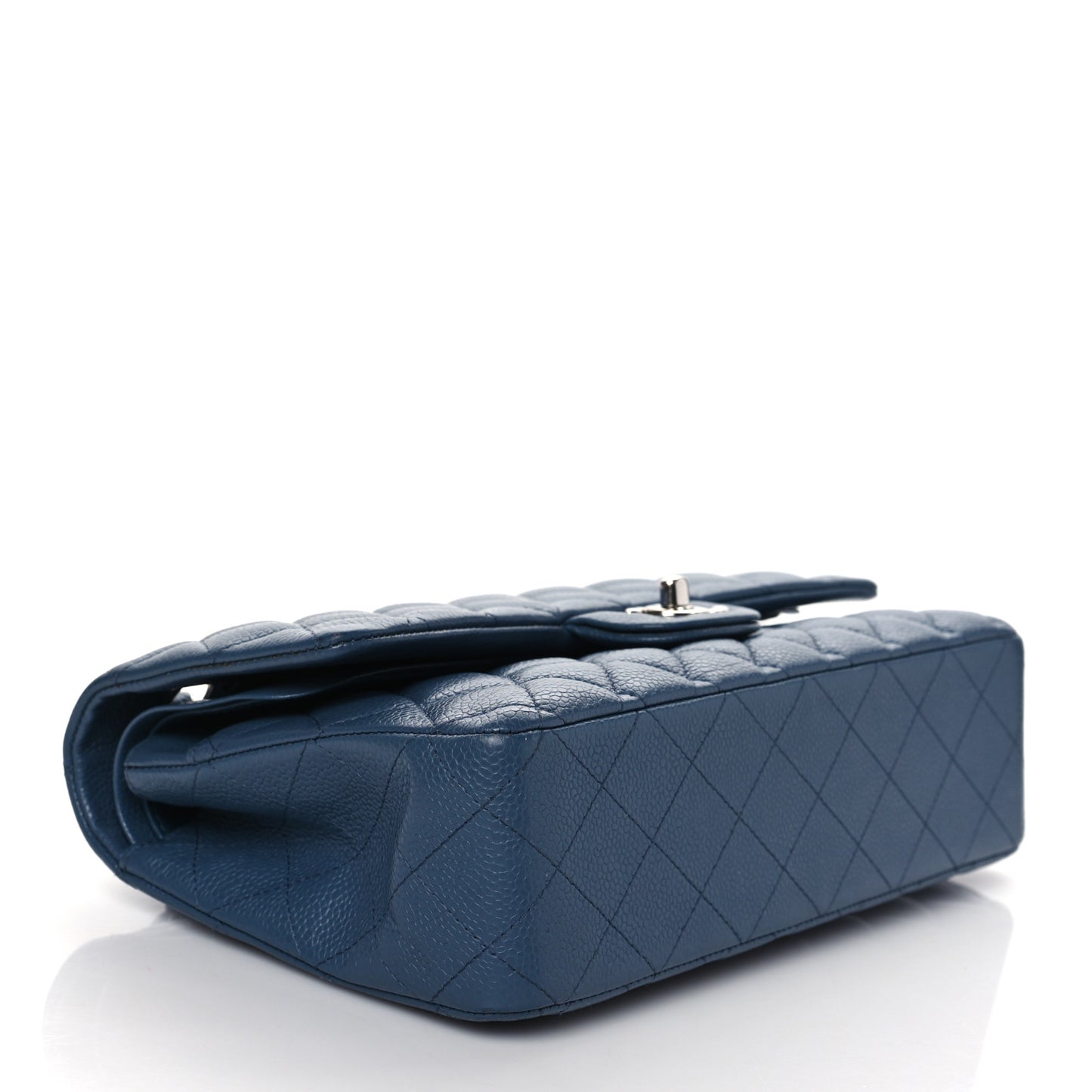 Caviar Quilted Medium Double Flap Blue