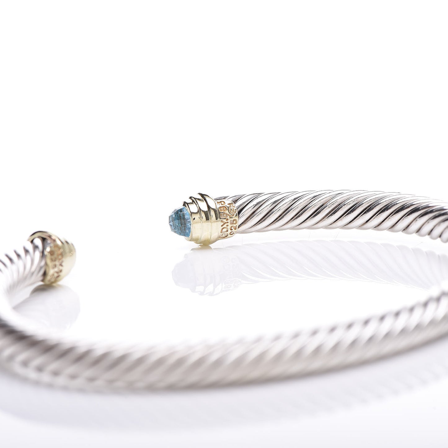 Sterling Silver 14K Yellow Gold Blue Topaz 5mm Cable Classics Petite Color Bracelet