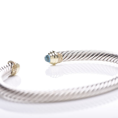 David Yurman Sterling Silver 14K Yellow Gold Blue Topaz 5mm Cable Classics Petite Color Bracelet 5 of 5
