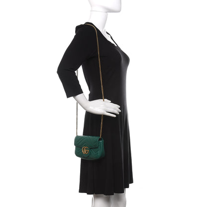 Gucci Calfskin Matelasse Super Mini GG Marmont Shoulder Bag Emerald Green 2 of 13