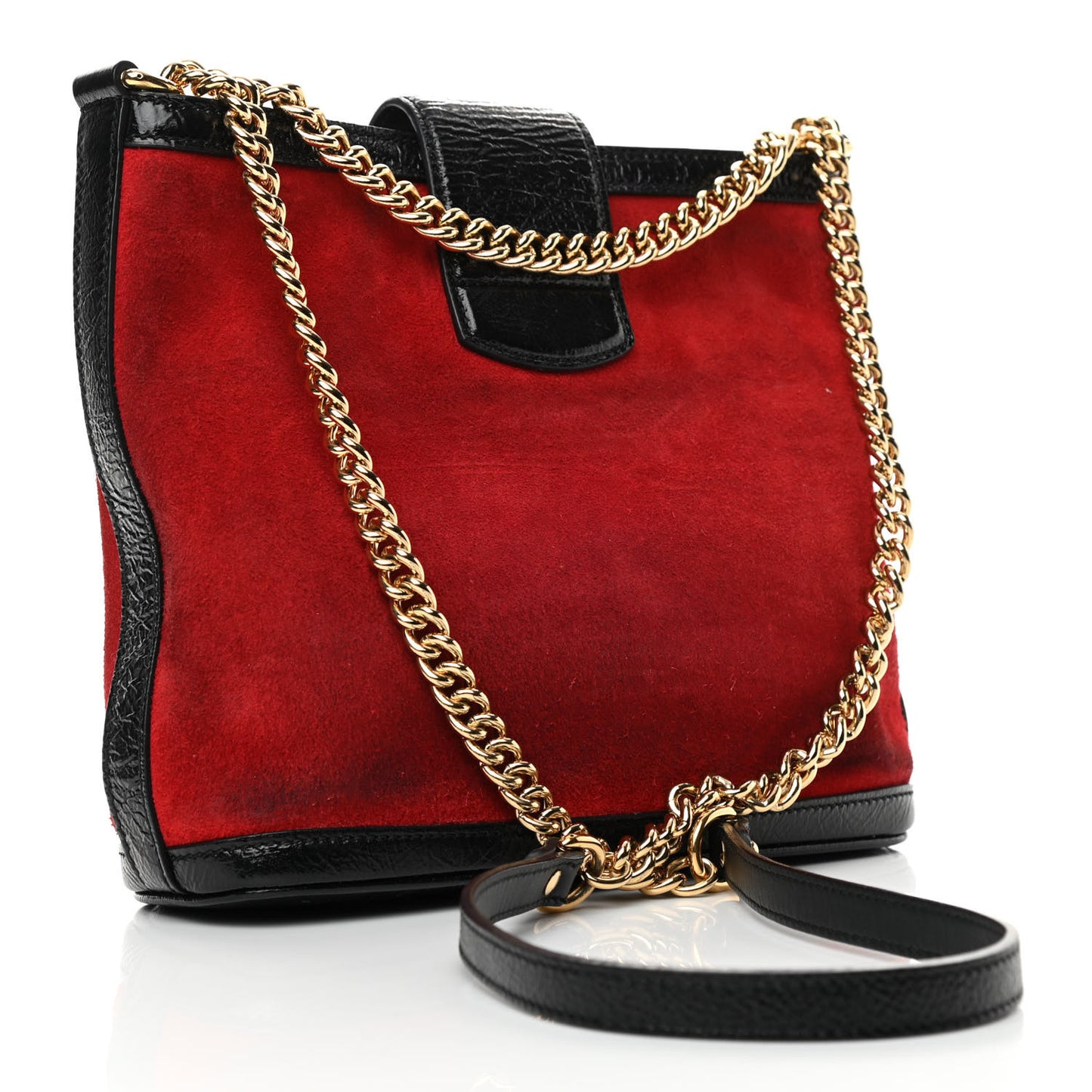 Suede Patent Medium Dionysus Bucket Bag Red