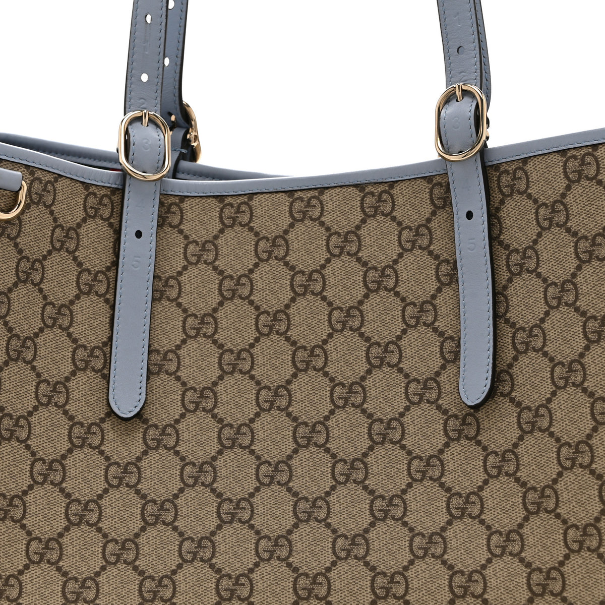 Gucci GG Supreme Monogram Emblem Large Tote Bag Beige Light Blue 8 of 10