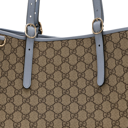Gucci GG Supreme Monogram Emblem Large Tote Bag Beige Light Blue 8 of 10