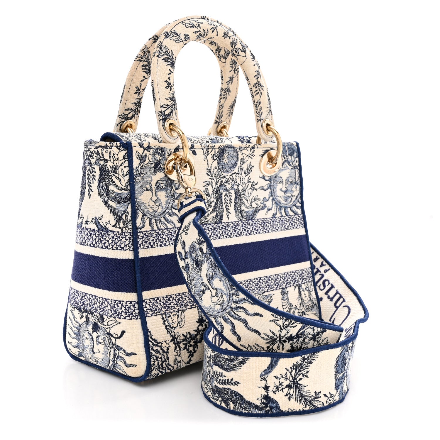 Christian Dior Canvas Embroidered Toile De Jouy Soleil Medium Lady D-Lite Blue 3 of 11