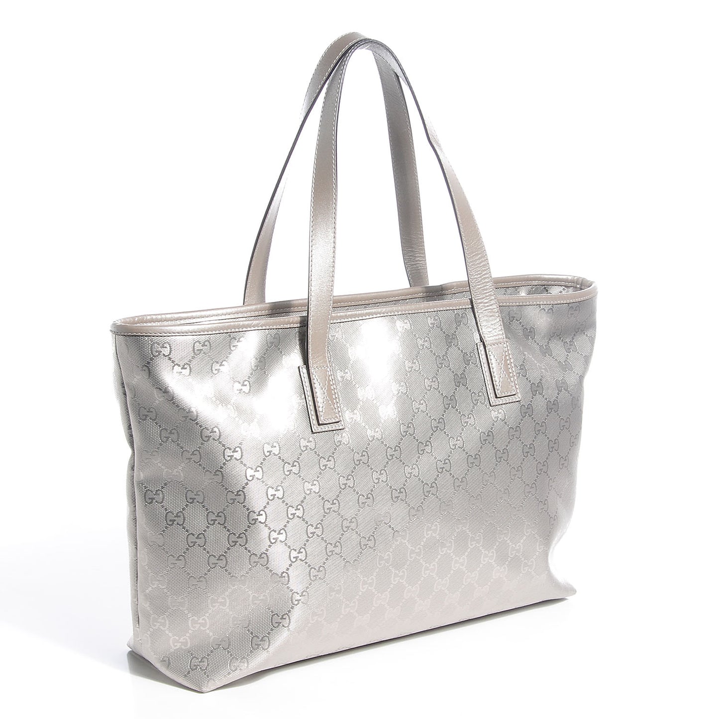 Imprime Monogram Medium Zippered Shopping Tote Silver