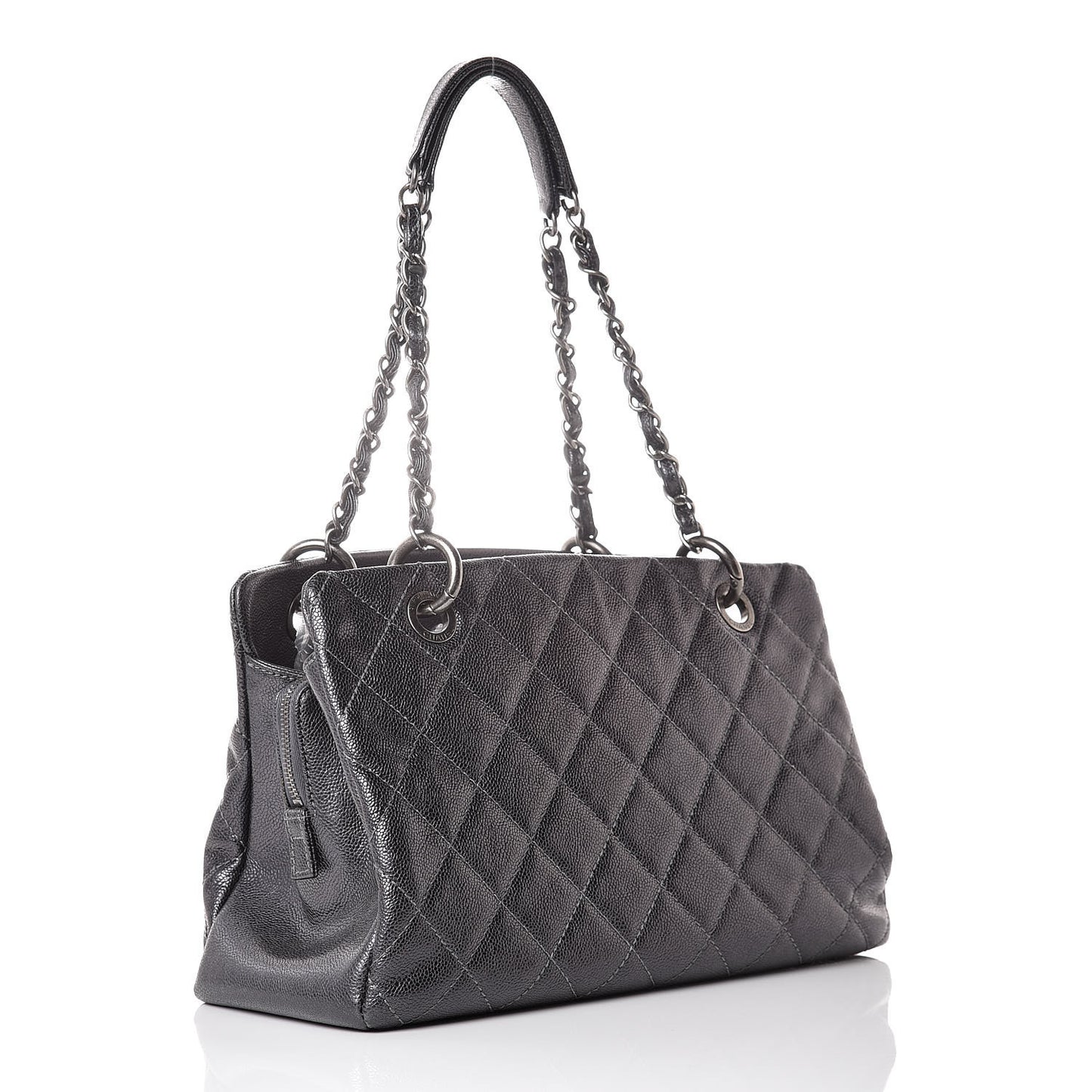 Iridescent Quilted Chic Caviar Shopping Tote Argent