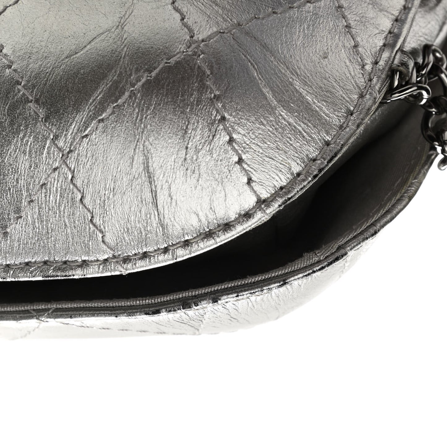Metallic Aged Calfskin Quilted Small Gabrielle Bucket Silver