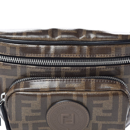 Fendi Glazed Fabric Vitello Century FF 1974 Stamp Patch Mens Pocket Belt Bag Mogano Panna Black 11 of 11
