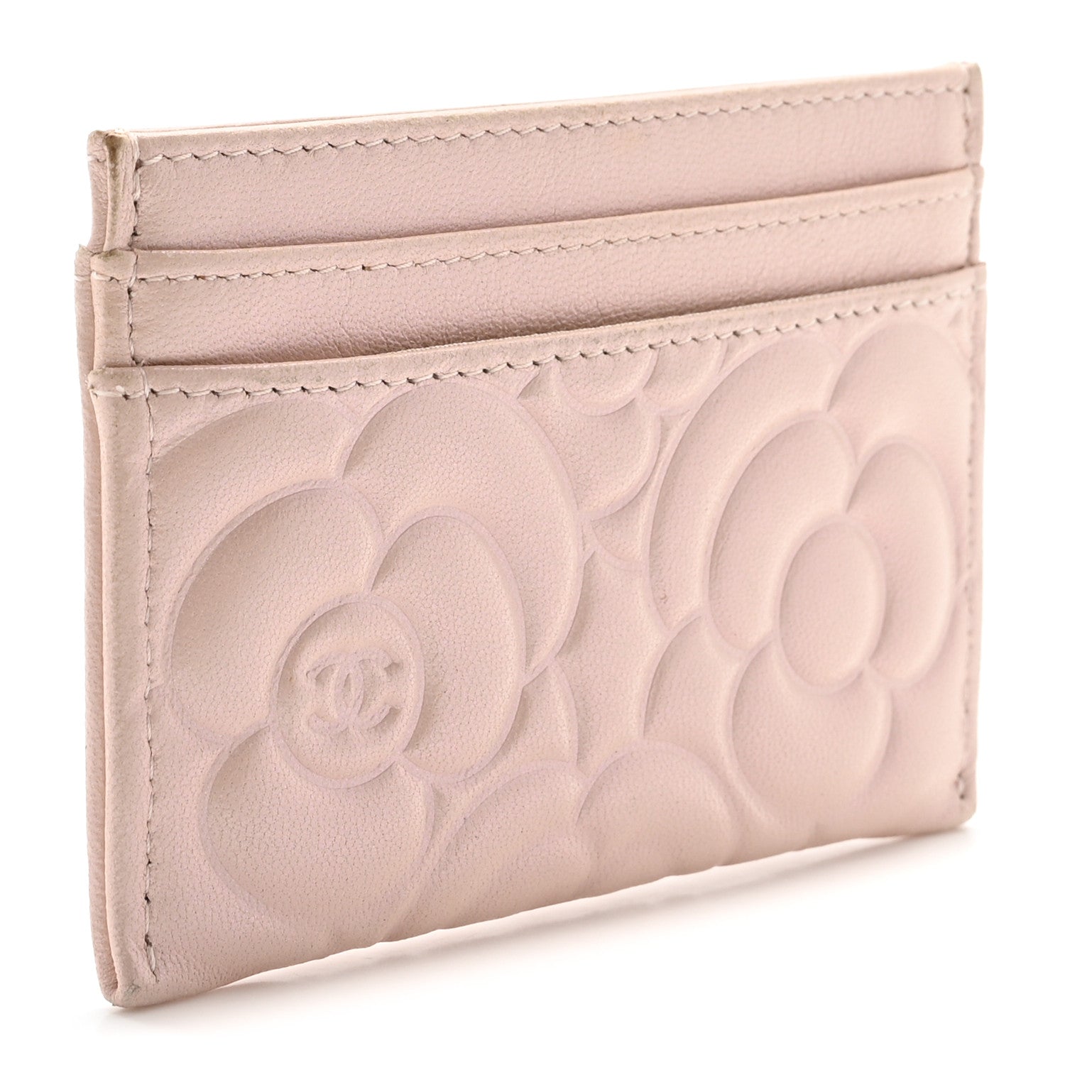 Chanel Iridescent Lambskin Camellia Embossed Card Holder Light Pink 3 of 9