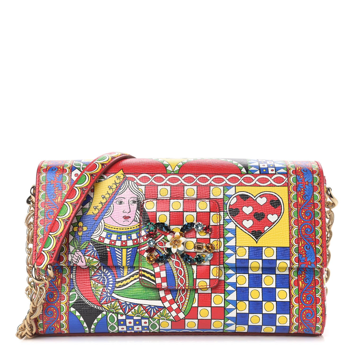 Dolce & Gabbana Dauphine Crystal Embellished Queen of Hearts Print Milennials Shoulder Bag Multicolor 1 of 9