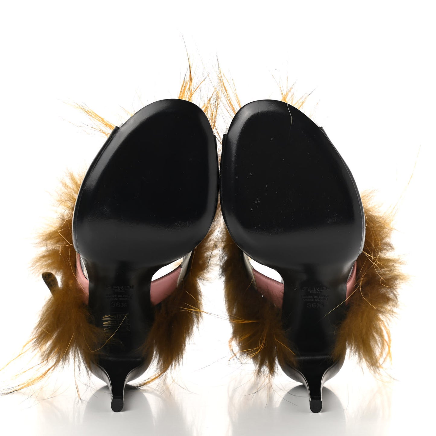 Calfskin Fox Fur Bag Bug Sandals 36.5 Orange