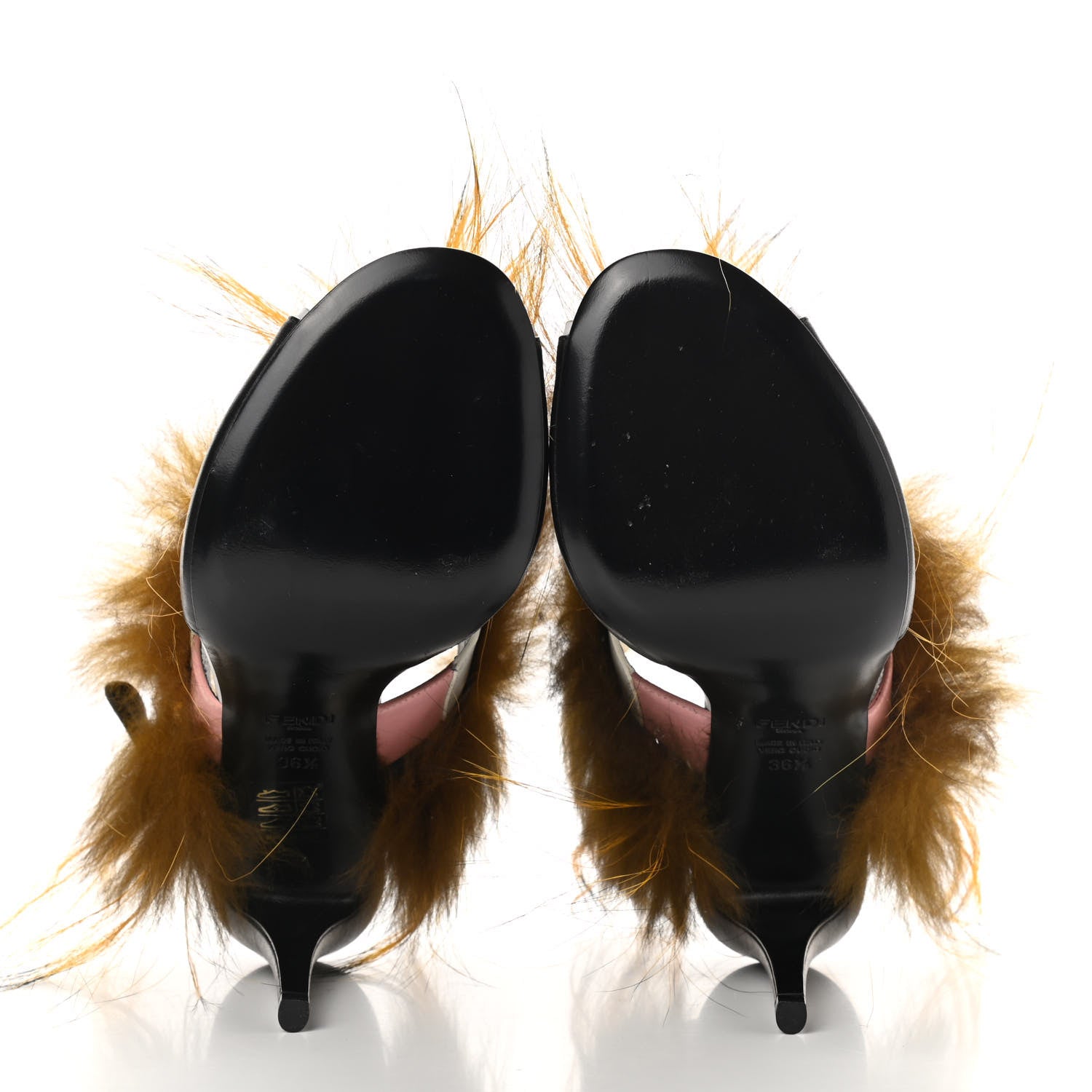 Fendi Calfskin Fox Fur Bag Bug Sandals 36.5 Orange 5 of 8