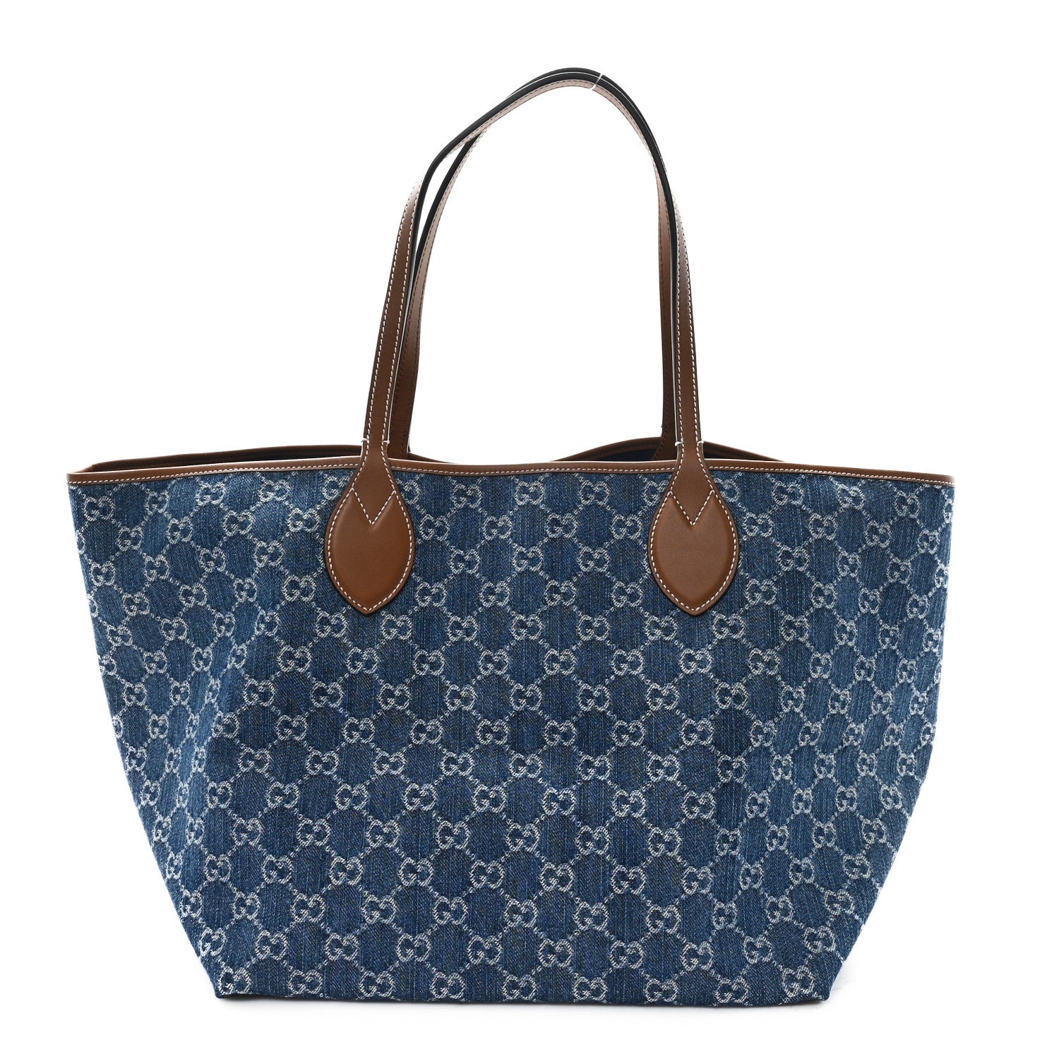 Gucci New Denim GG Monogram Calfskin Large Totissima Tote Blue 1 of 11