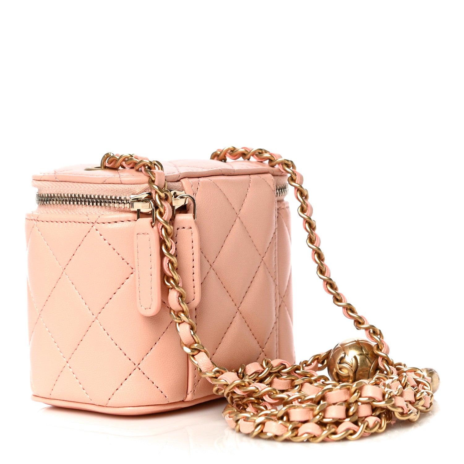 Chanel Lambskin Quilted Pearl Crush Mini Vanity Case With Chain Light Beige 2 of 10