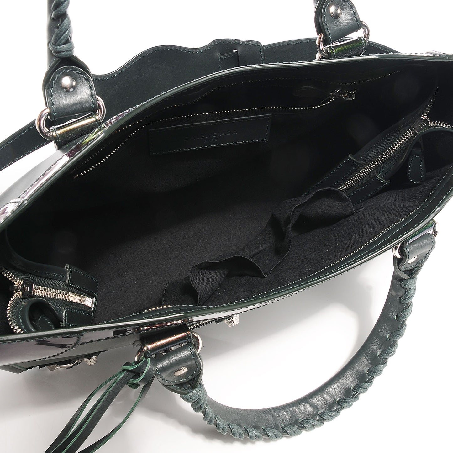 Smooth Calfskin Metallic Patent Giant 12 Silver Hardware City Vert Poker Fonce