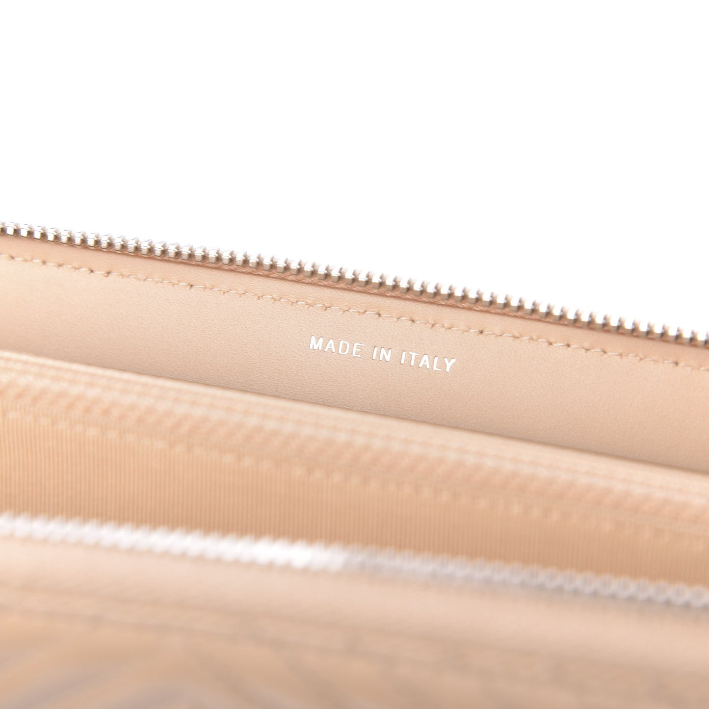 Patent Chevron Quilted Zip Around Wallet Beige